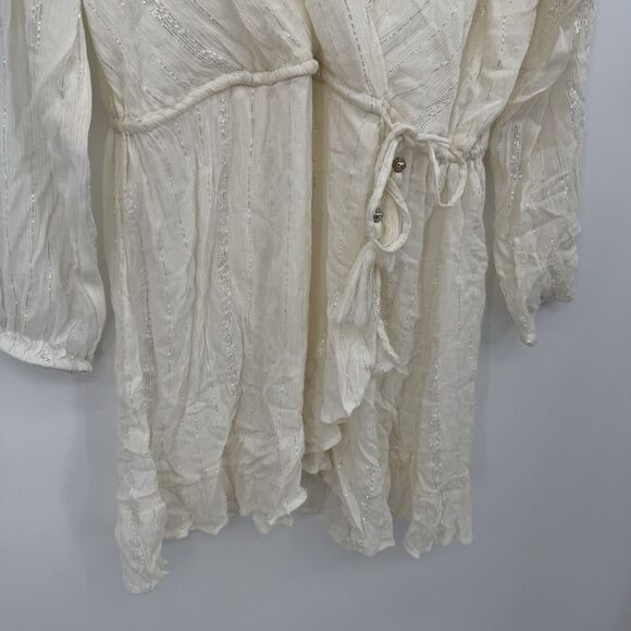 Blue Island Ivory Silver Metallic Swim Coverup Dress Size Large Rayon Boho - Picture 3 of 11